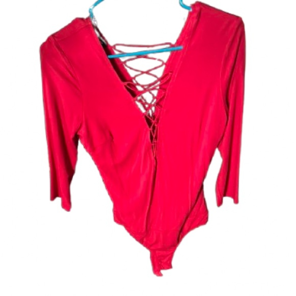 Red Lace-Up Women's Bodysuit Top